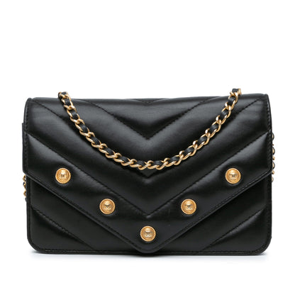 Chanel Chevron Lambskin Button Wallet On Chain Black