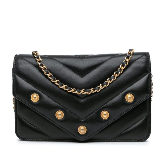 Chanel Chevron Lambskin Button Wallet On Chain Black