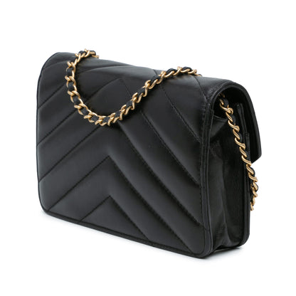 Chanel Chevron Lambskin Button Wallet On Chain Black