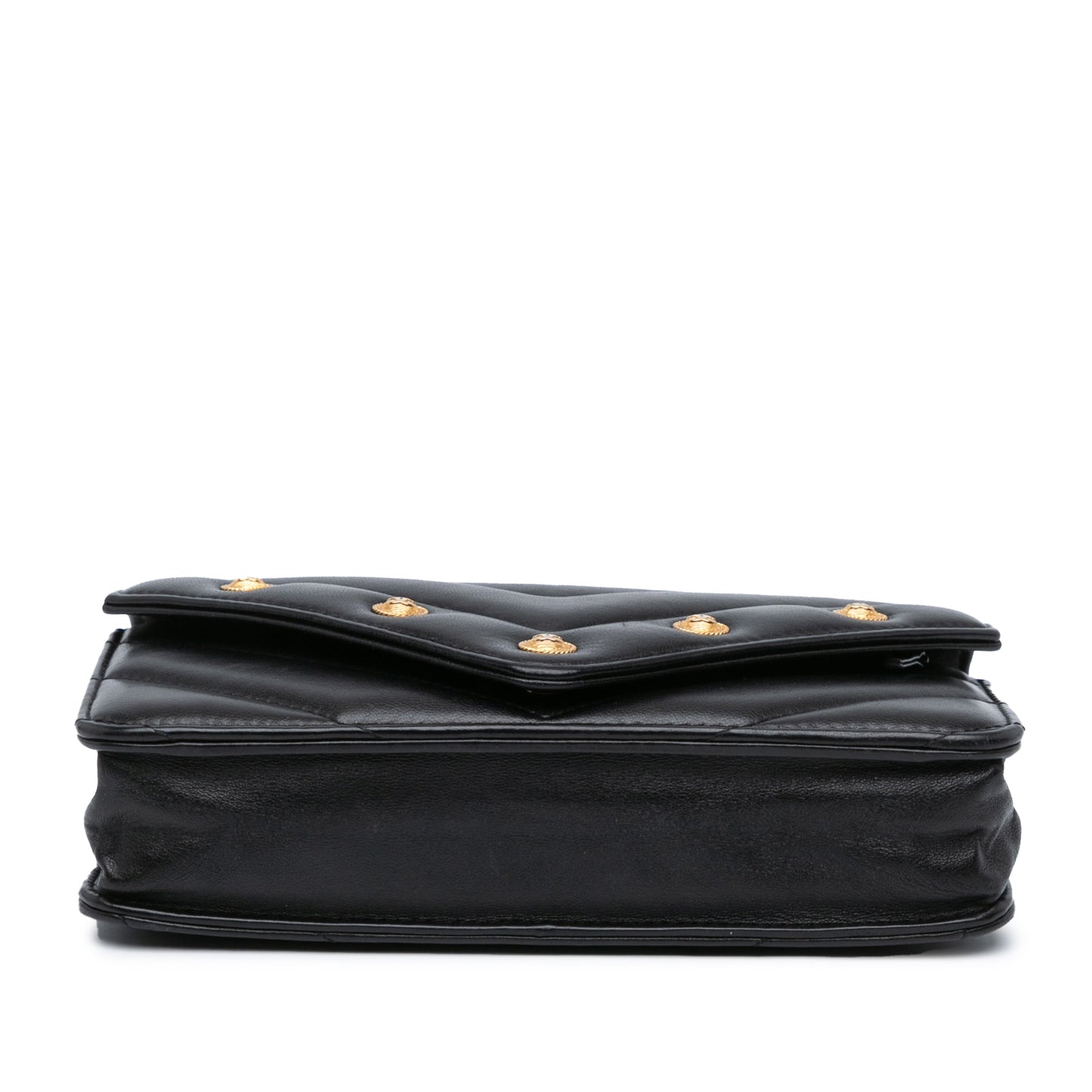 Chanel Chevron Lambskin Button Wallet On Chain Black