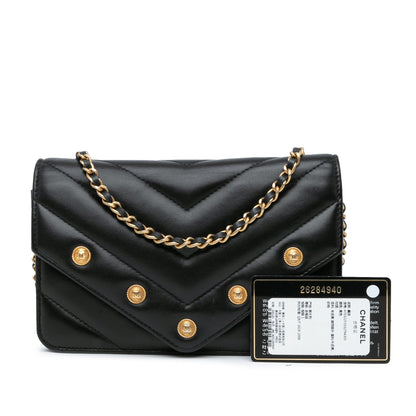 Chanel Chevron Lambskin Button Wallet On Chain Black