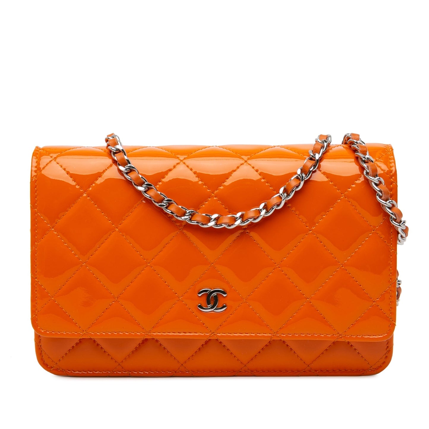 Chanel Classic Patent Wallet On Chain Orange