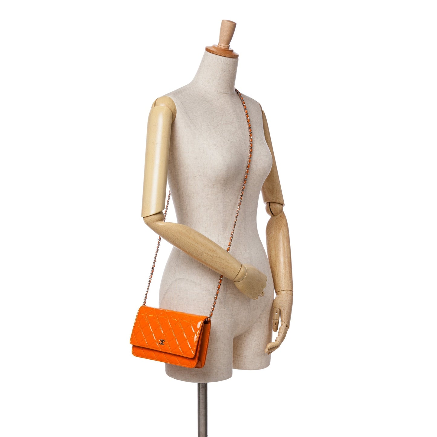 Chanel Classic Patent Wallet On Chain Orange