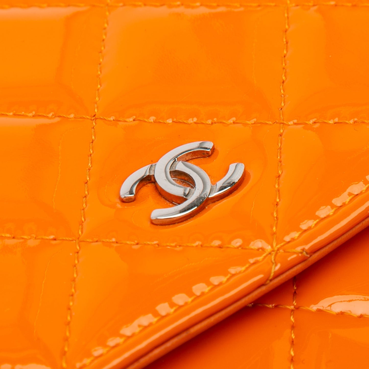 Chanel Classic Patent Wallet On Chain Orange