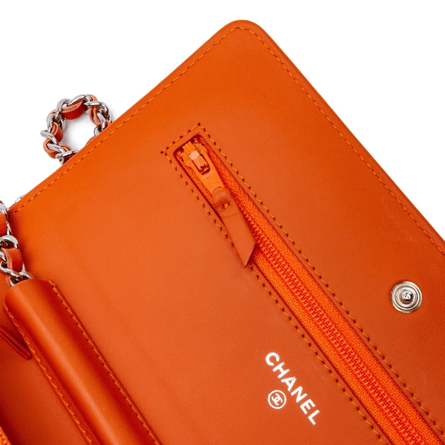 Chanel Classic Patent Wallet On Chain Orange