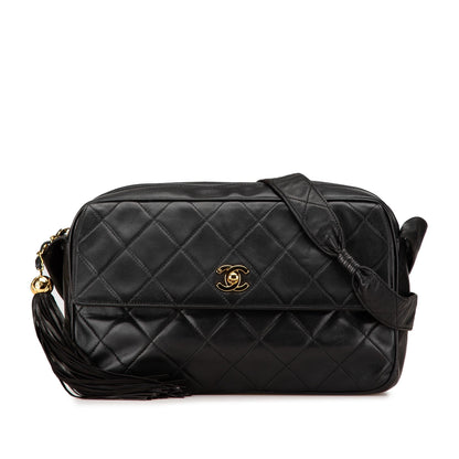 Chanel CC Quilted Lambskin Tassel Crossbody Black