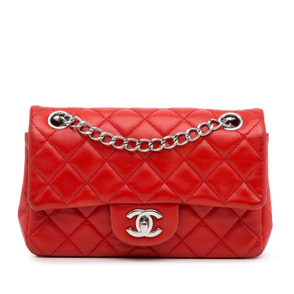 Chanel New Mini Rectangular Classic Lambskin Single Flap Red