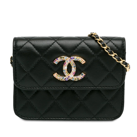 Chanel Lambskin Zirconium Clutch With Chain Black