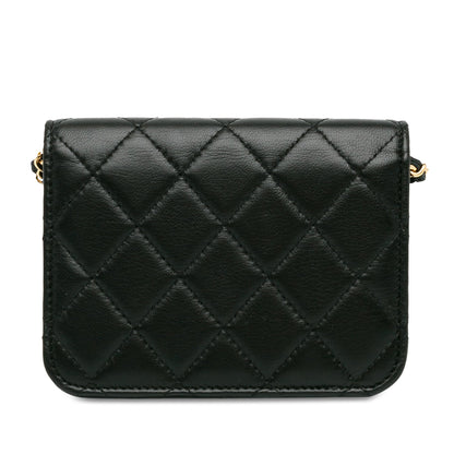 Chanel Lambskin Zirconium Clutch With Chain Black