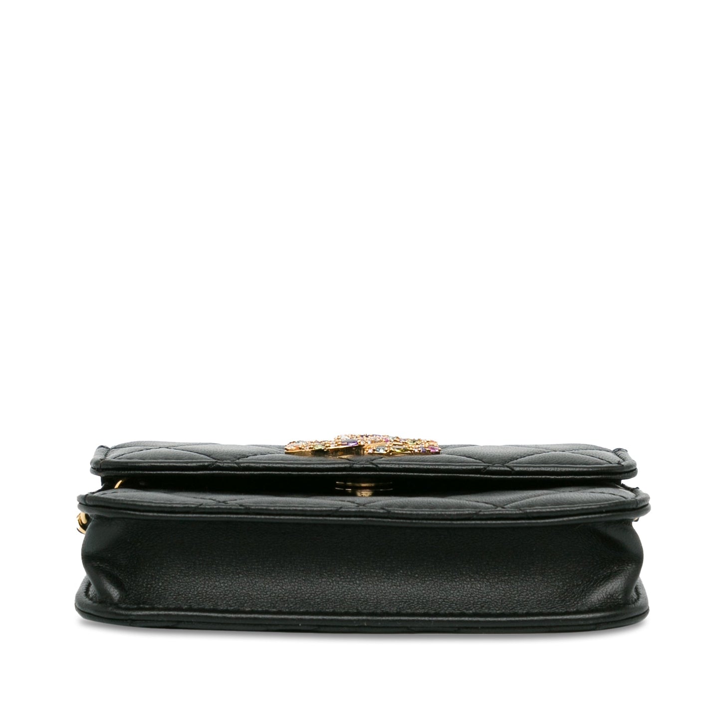 Chanel Lambskin Zirconium Clutch With Chain Black