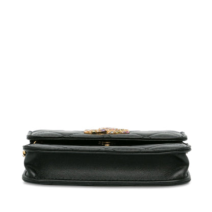 Chanel Lambskin Zirconium Clutch With Chain Black