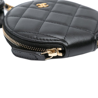 Chanel Lambskin Pearl Crown CC Wristlet Multi Pouches Black