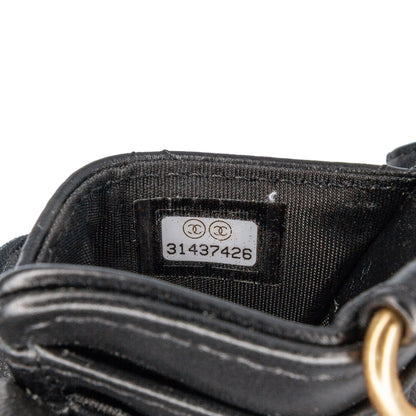 Chanel Lambskin Pearl Crown CC Wristlet Multi Pouches Black