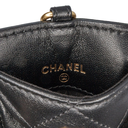 Chanel Lambskin Pearl Crown CC Wristlet Multi Pouches Black