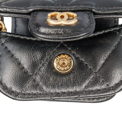 Chanel Lambskin Pearl Crown CC Wristlet Multi Pouches Black