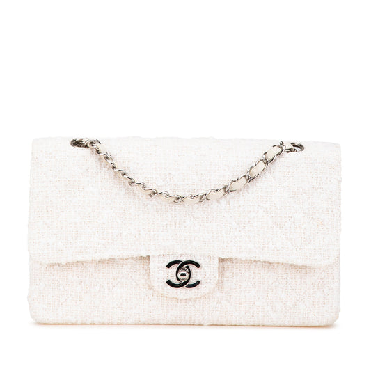 Chanel Medium Classic Tweed Double Flap White