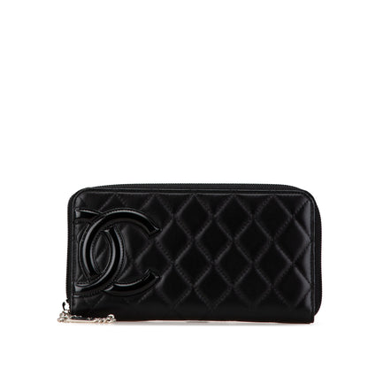 Chanel Lambskin Cambon Ligne Zip Around Long Wallet Black