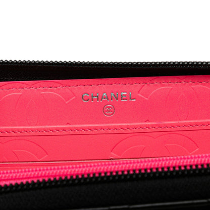 Chanel Lambskin Cambon Ligne Zip Around Long Wallet Black