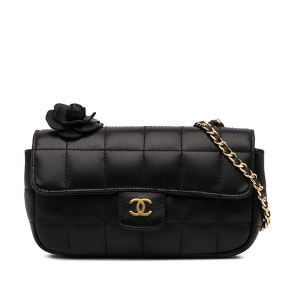 Chanel Extra Mini Camellia Choco Bar Lambskin Flap Black