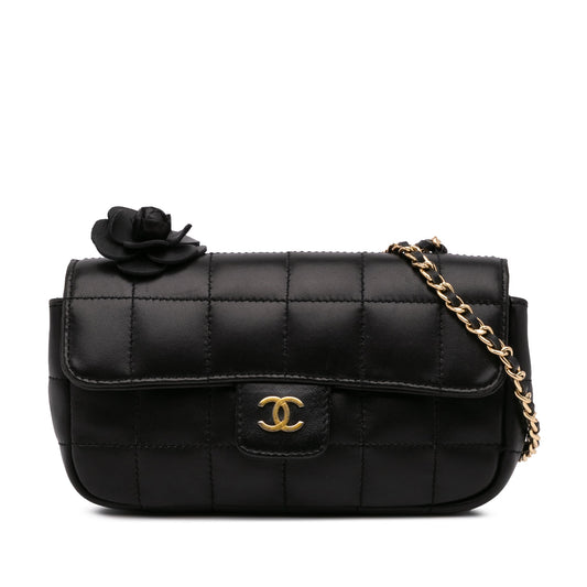 Chanel Extra Mini Camellia Choco Bar Lambskin Flap Black