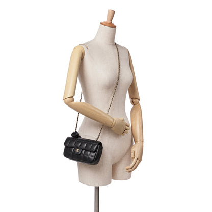 Chanel Extra Mini Camellia Choco Bar Lambskin Flap Black