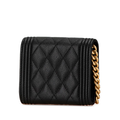 Chanel Quilted Caviar Boy Card Holder with Chain Black