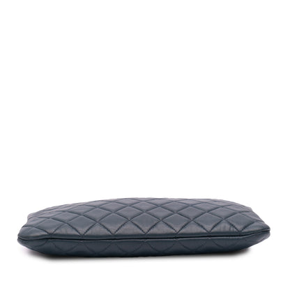 Chanel Medium Quilted Lambskin O Case Clutch Blue