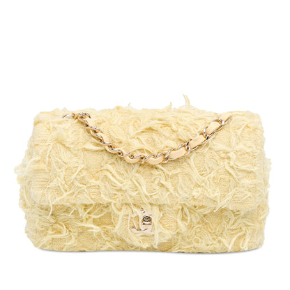 Chanel Mini Rectangular Classic Tweed Fringed Single Flap Yellow