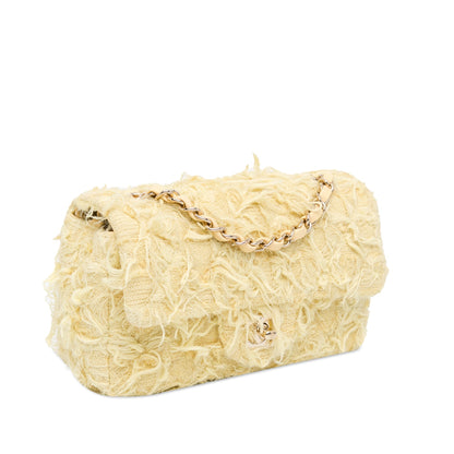 Chanel Mini Rectangular Classic Tweed Fringed Single Flap Yellow