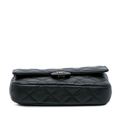 Chanel CC Quilted Caviar Flap Phone Holder Wallet on Chain Black