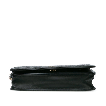 Chanel Quilted Crackled Patent Calfskin Pearl Wallet On Chain Black