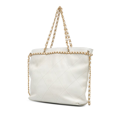Chanel Quilted Calfskin CC Lock Chain Shopping Tote White