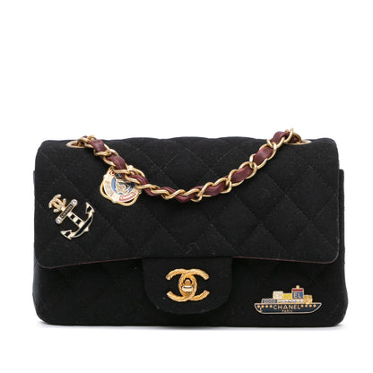 Chanel Mini Rectangular Felt Paris-Hamburg Charms Flap Black