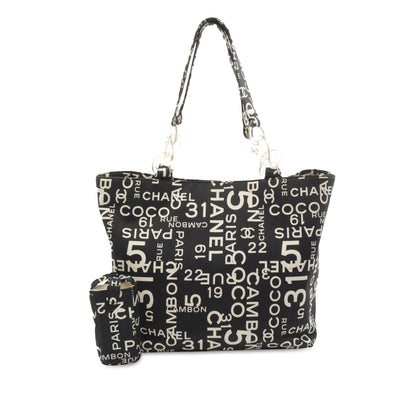 Chanel By the Sea Line Coco Print Canvas Beach Tote Black