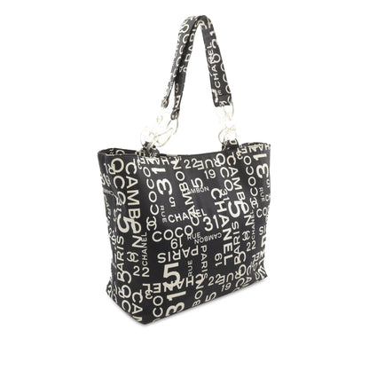 Chanel By the Sea Line Coco Print Canvas Beach Tote Black