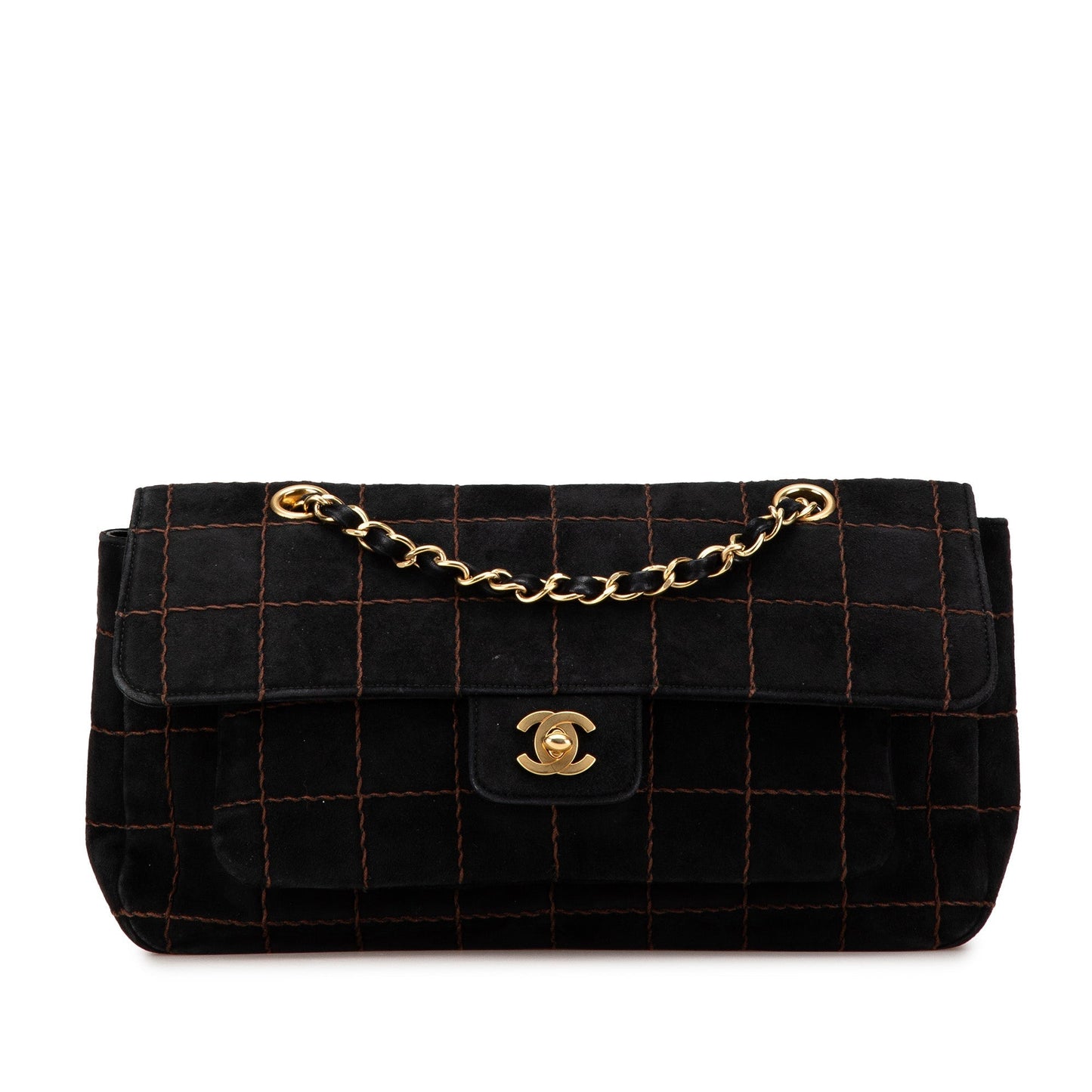 Chanel Choco Bar Suede Stitched Chain Flap Black
