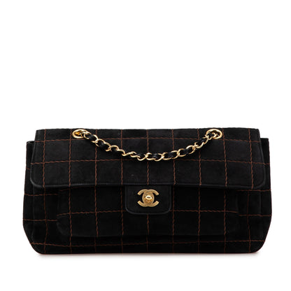 Chanel Choco Bar Suede Stitched Chain Flap Black