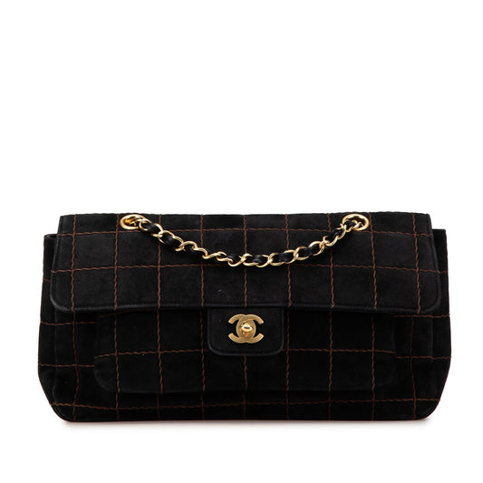 Chanel Choco Bar Suede Stitched Chain Flap Black