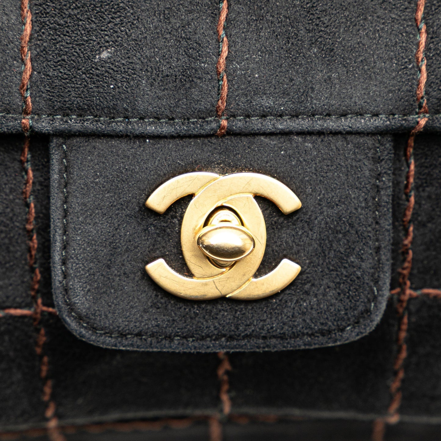 Chanel Choco Bar Suede Stitched Chain Flap Black