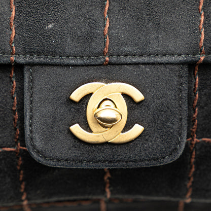 Chanel Choco Bar Suede Stitched Chain Flap Black