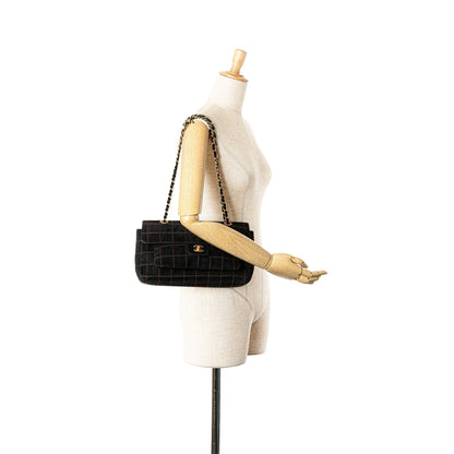 Chanel Choco Bar Suede Stitched Chain Flap Black