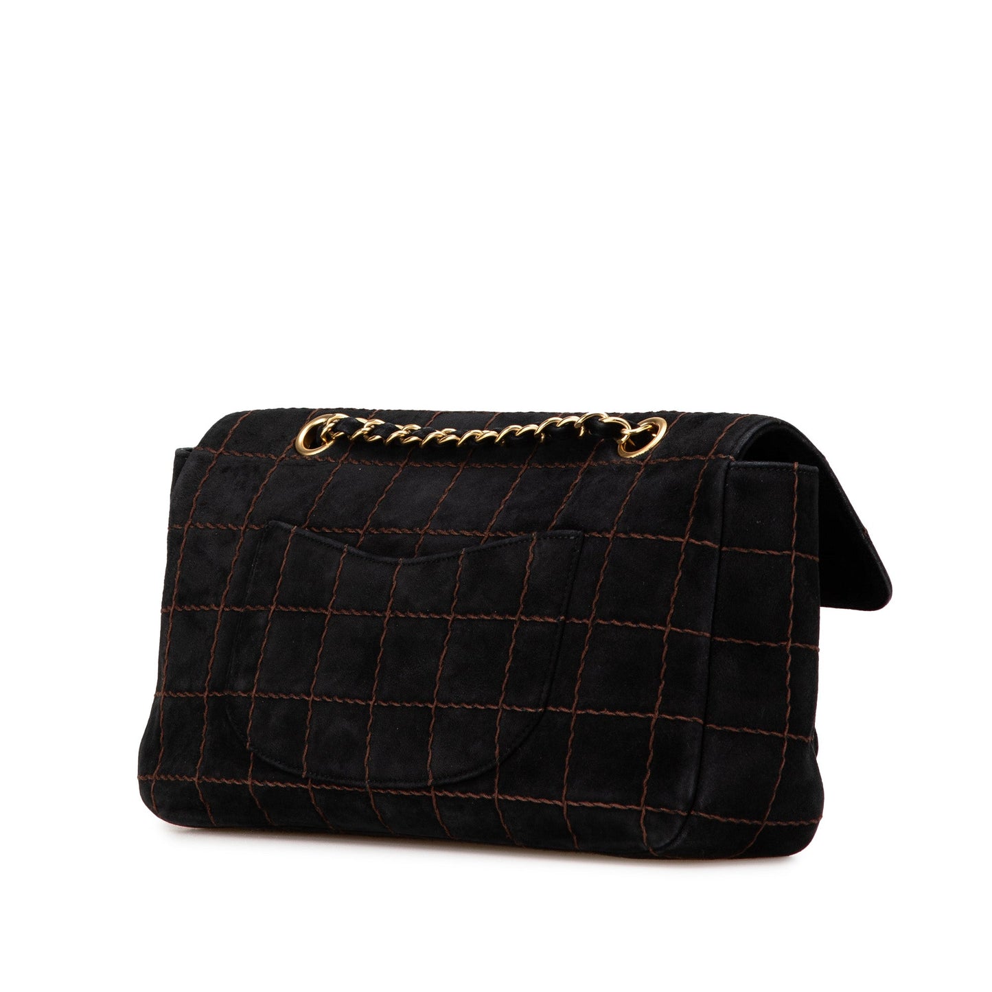 Chanel Choco Bar Suede Stitched Chain Flap Black