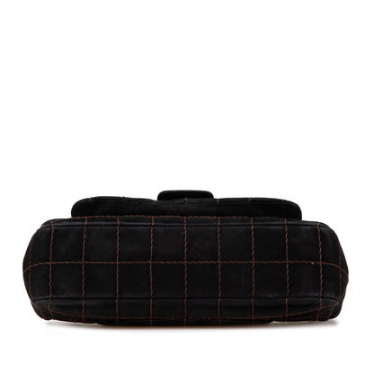 Chanel Choco Bar Suede Stitched Chain Flap Black