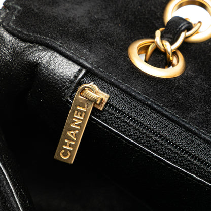 Chanel Choco Bar Suede Stitched Chain Flap Black