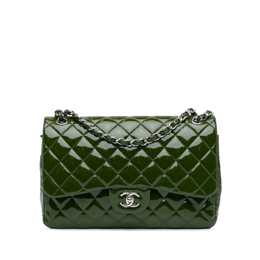 Chanel Jumbo Classic Patent Double Flap Green