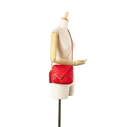 Chanel CC Quilted Lambskin Tassel Camera Bag Red