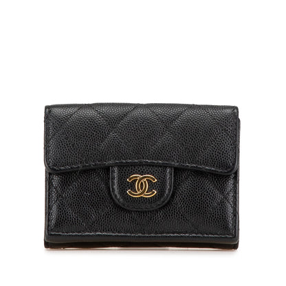 Chanel CC Quilted Caviar Trifold Wallet Black