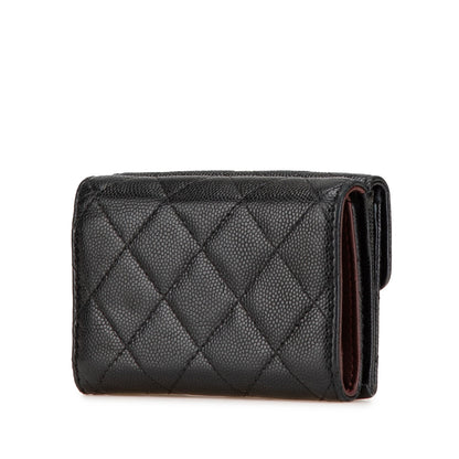 Chanel CC Quilted Caviar Trifold Wallet Black