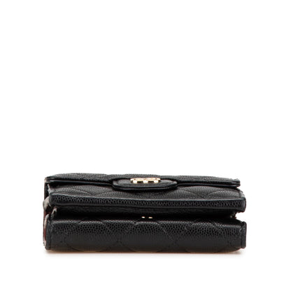 Chanel CC Quilted Caviar Trifold Wallet Black