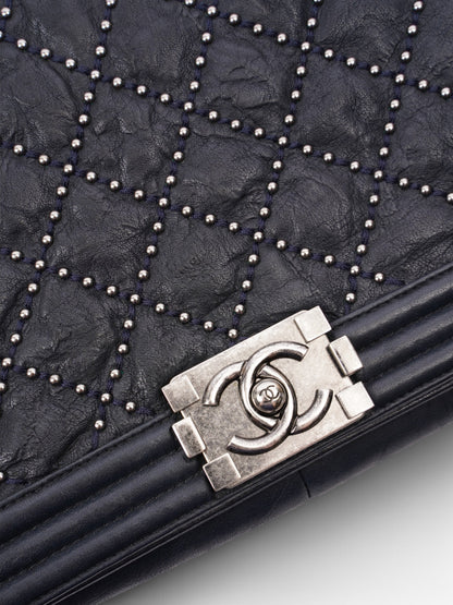Chanel Boy Bag Navy Lambskin Leather New Medium